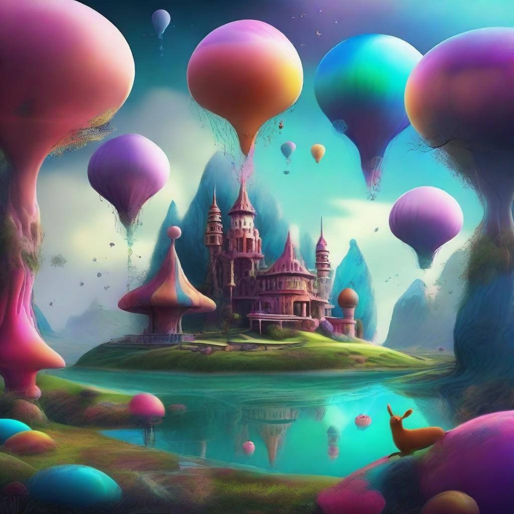 Create an imaginative and surreal scene of a fantastical place that has never existed