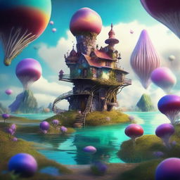 Create an imaginative and surreal scene of a fantastical place that has never existed