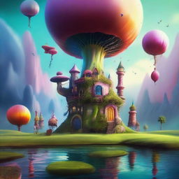 Create an imaginative and surreal scene of a fantastical place that has never existed