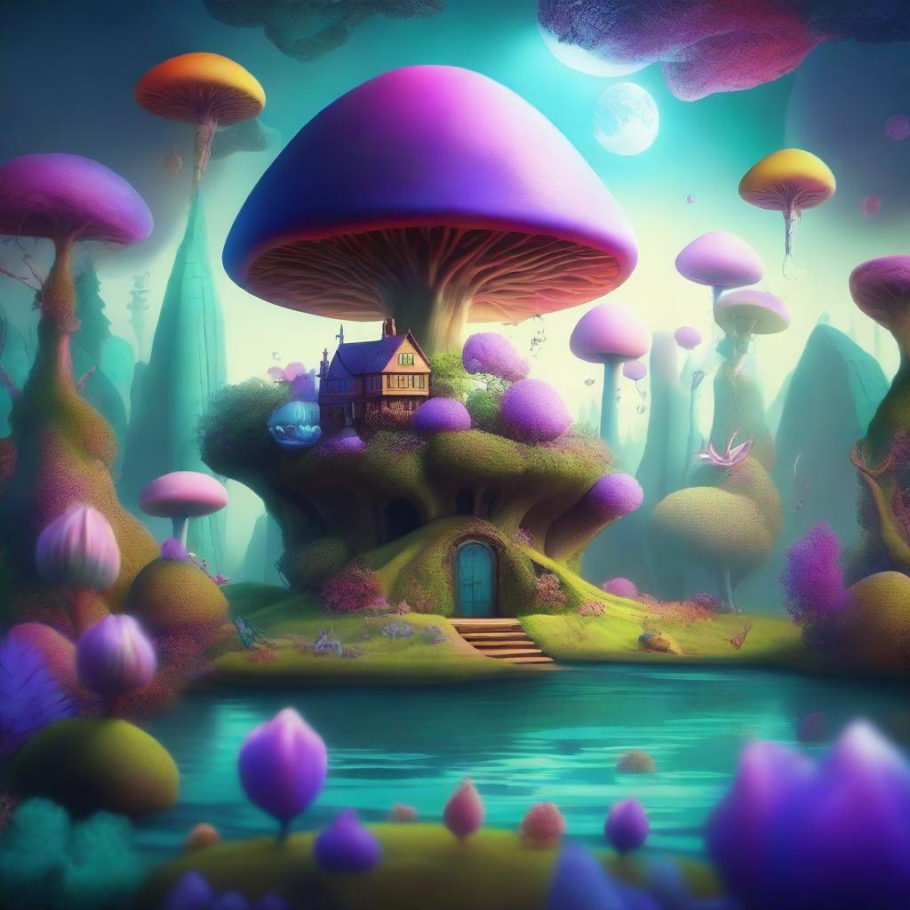 Create an imaginative and surreal scene of a fantastical place that has never existed