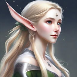 A detailed portrait of an elf with blonde hair holding a bow