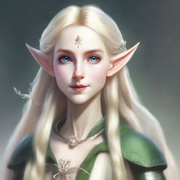 A detailed portrait of an elf with blonde hair holding a bow