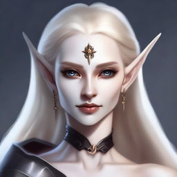 A detailed portrait of a dark elf with blonde hair holding a bow