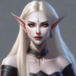 A detailed portrait of a dark elf with blonde hair holding a bow