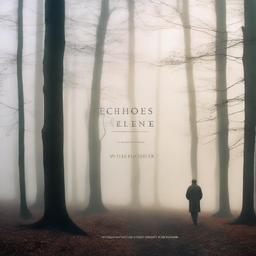 An evocative image titled 'Echoes of Silence: A Father's Journey' showing a father walking through a misty forest