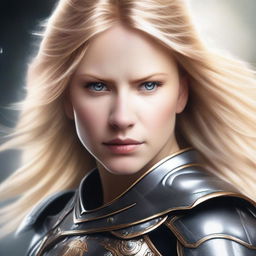 A detailed portrait of a female warrior with blonde hair