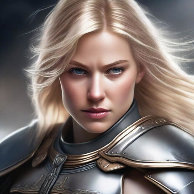 A detailed portrait of a female warrior with blonde hair