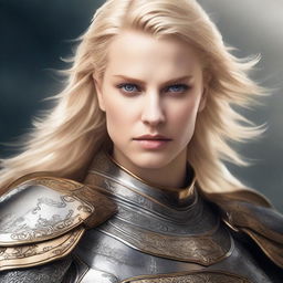 A detailed portrait of a female warrior with blonde hair