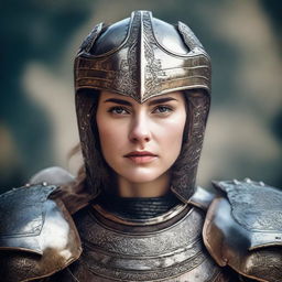 A detailed portrait of a European female warrior