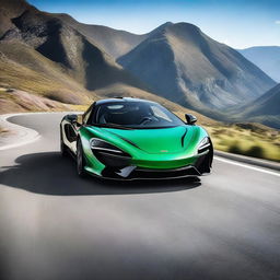 A high-resolution image of a sleek McLaren sports car, showcasing its aerodynamic design and vibrant color