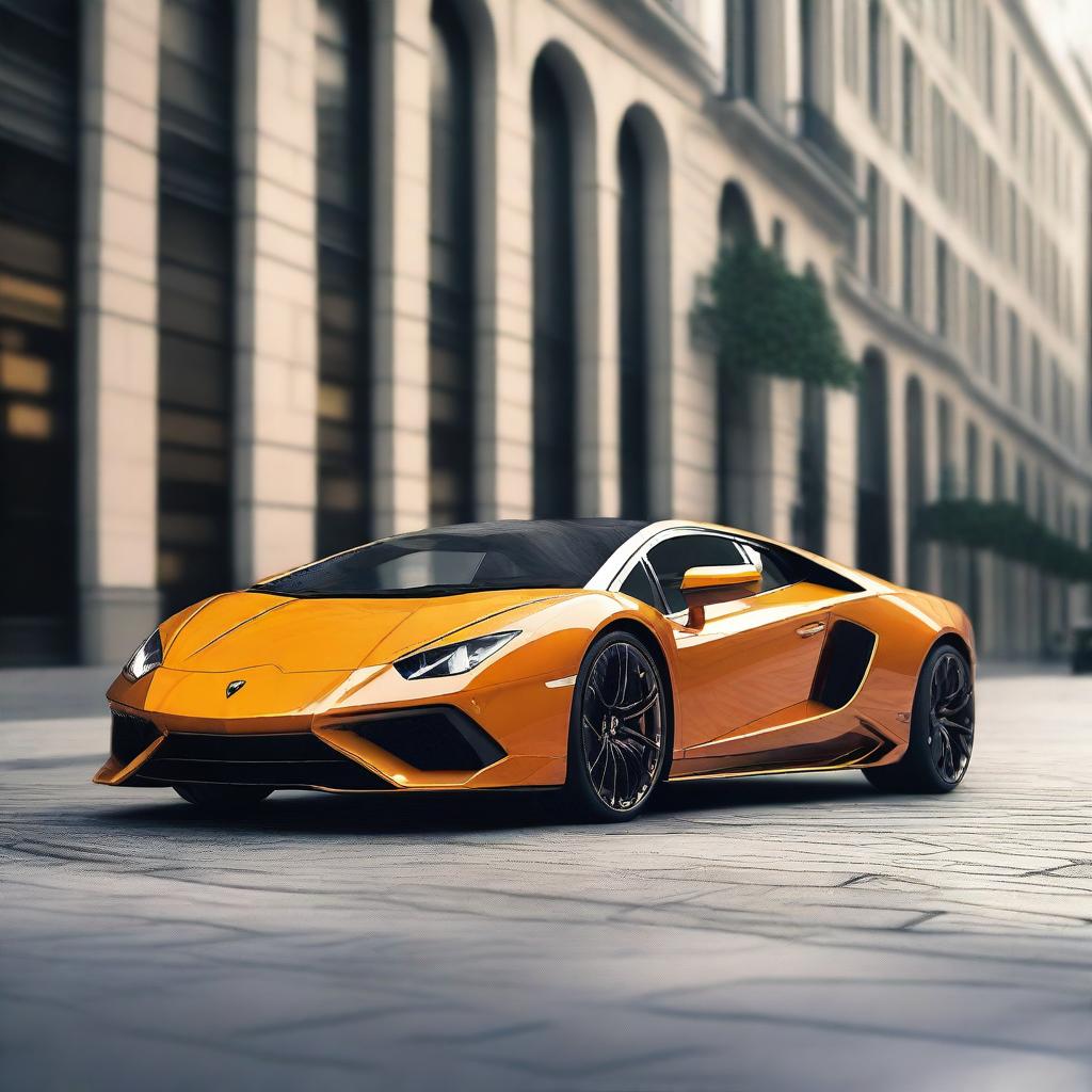 A realistic, high-resolution image of a Lamborghini sports car, highlighting its sharp design and luxurious features