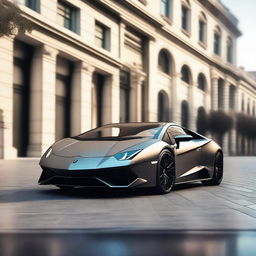 A realistic, high-resolution image of a Lamborghini sports car, highlighting its sharp design and luxurious features