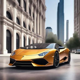 A realistic, high-resolution image of a Lamborghini sports car, highlighting its sharp design and luxurious features