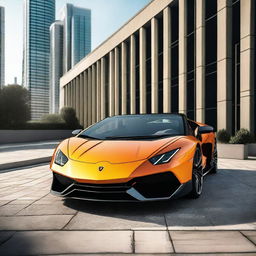 A realistic, high-resolution image of a Lamborghini sports car, highlighting its sharp design and luxurious features