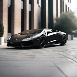 A realistic, high-resolution image of a black Lamborghini sports car, highlighting its sleek design and luxurious features