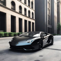 A realistic, high-resolution image of a black Lamborghini sports car, highlighting its sleek design and luxurious features