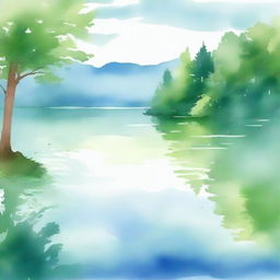 Create a watercolor painting of a serene lakeside scene, perfect for a book cover