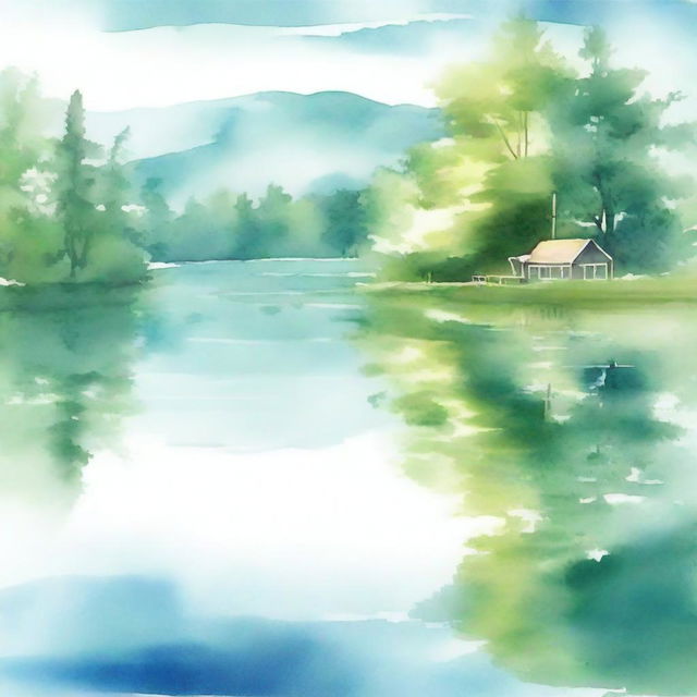 Create a watercolor painting of a serene lakeside scene, perfect for a book cover