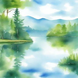 Create a watercolor painting of a serene lakeside scene, perfect for a book cover