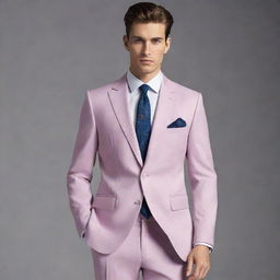 Generate designs for men's suits in dark pastel shades. Portray a range of styles from modern to classic, showcasing intricate detailing in sophisticated cuts and fabric textures.