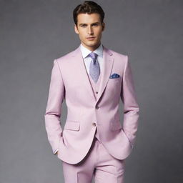 Generate designs for men's suits in dark pastel shades. Portray a range of styles from modern to classic, showcasing intricate detailing in sophisticated cuts and fabric textures.