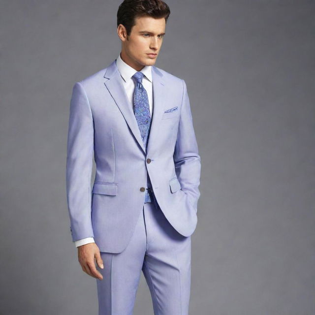 Generate designs for men's suits in dark pastel shades. Portray a range of styles from modern to classic, showcasing intricate detailing in sophisticated cuts and fabric textures.