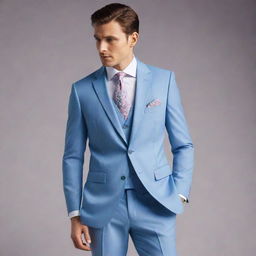 Generate designs for men's suits in dark pastel shades. Portray a range of styles from modern to classic, showcasing intricate detailing in sophisticated cuts and fabric textures.