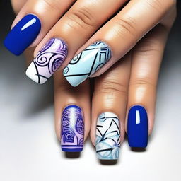 A beautifully designed manicure showcasing intricate nail art with vibrant colors and elegant patterns