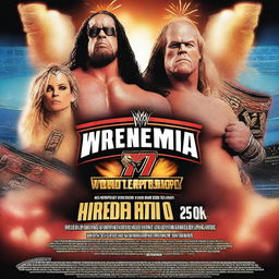 A vivid fantasy booking poster for WrestleMania 41, featuring epic wrestling superstars in dynamic poses