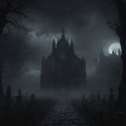 A dark, immersive 1920x1080 resolution background image for a souls-like game title screen, filled with hauntingly gothic atmosphere.