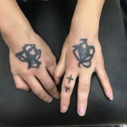 Create a set of finger tattoo ideas for couples, using only black and grey ink