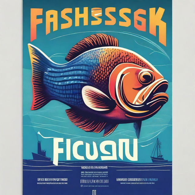 Create a vibrant poster for the Fisherman's Championship named Bassok, featuring a big fish as the main visual element