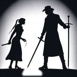 An image showing the shadow of a man holding a sword on the right side and the shadow of a woman with a snake on the left side