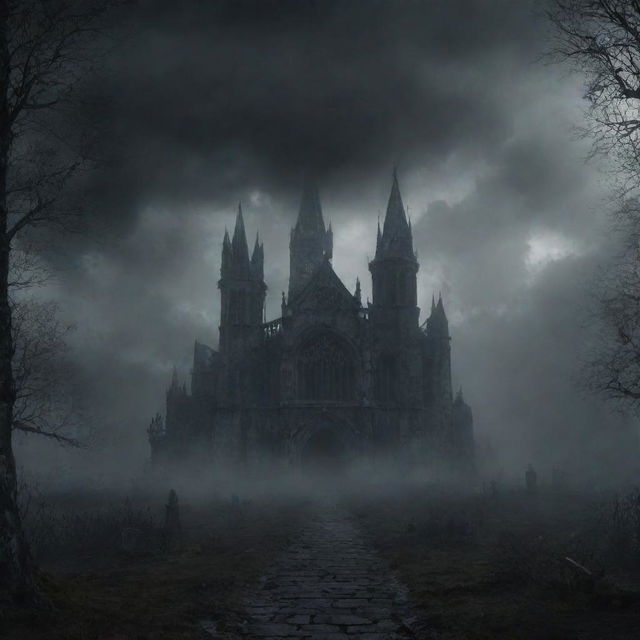 A 1920x1080 resolution atmospheric, gothic background image for a souls-like game's title screen.