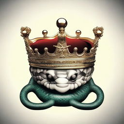 An image featuring a crown in the middle with a snake wrapping around it