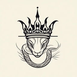 A minimalist, aesthetic image featuring a crown with a snake wrapped around it, drawn in thin lines