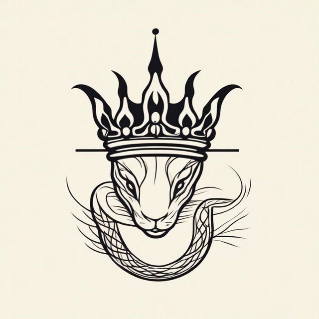 A minimalist, aesthetic image featuring a crown with a snake wrapped around it, drawn in thin lines