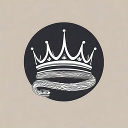 A minimalist, aesthetic image featuring a crown with a snake wrapped around it, drawn in thin lines