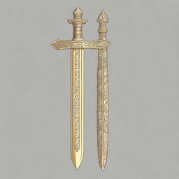 An image featuring a medieval gold-decorated sword with a serpent wrapping around it