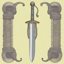 An image featuring a medieval decorated sword with an alive serpent wrapping around it