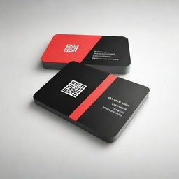 A sleek calling card design in striking black and red. Include a layout for a QR code placement.