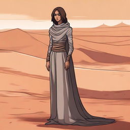 Aliseya stands alone, surrounded by a silver desert