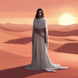 Aliseya stands alone, surrounded by a silver desert