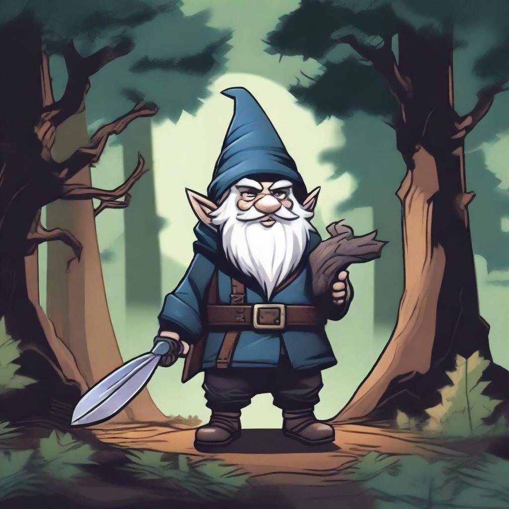 A rogue gnome character from Dungeons & Dragons, depicted in an art style reminiscent of classic D&D illustrations