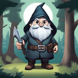 A male rogue gnome character from Dungeons & Dragons, depicted in an art style reminiscent of classic D&D illustrations