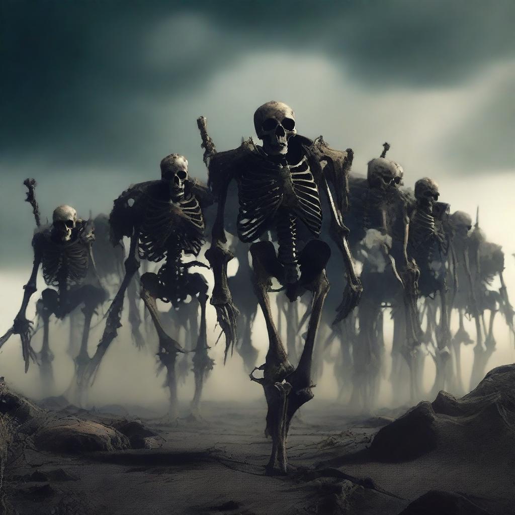 A skeletal army marching forward