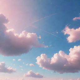 An animated depiction of a serene sky with celestial blue and soft pink hues