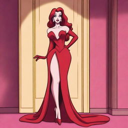 Create an image of Jessica Rabbit in a hidden room behind a wardrobe