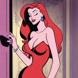 Create an image of Jessica Rabbit in a hidden room behind a wardrobe