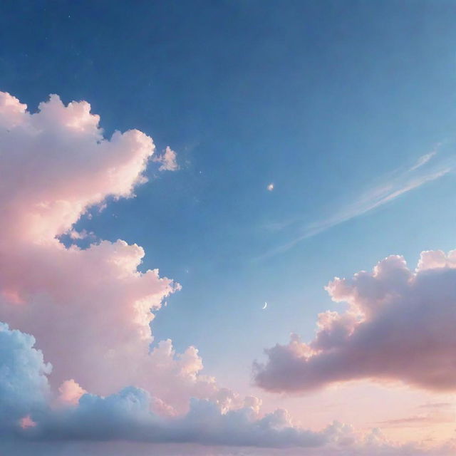 An animated depiction of a serene sky with celestial blue and soft pink hues